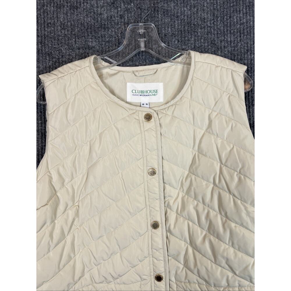 Isaac Mizrahi Live Womens Vest Large Cream Quilted Snap Front Pockets Preppy - Picture 3 of 11